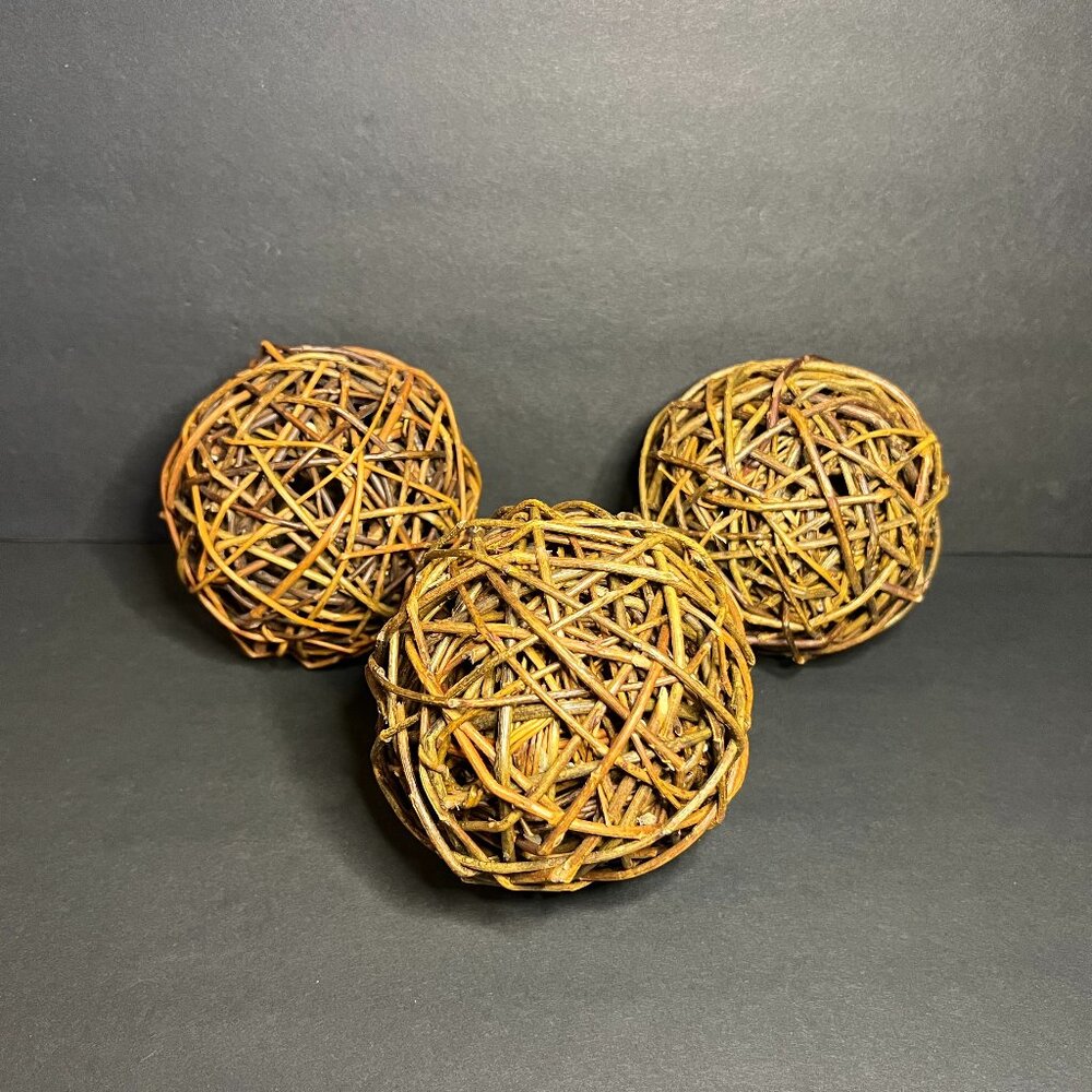 Set of 3 Woven Wicker Grapevine Root Rustic Home Decor 4" Round Sphere Balls